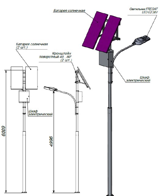 Автономная осветительная установка FREGAT SOLAR 5+35W DW1 740 RAL9006 PV400-55 POLE6 Bluetooth (ЗДФ в комплекте)